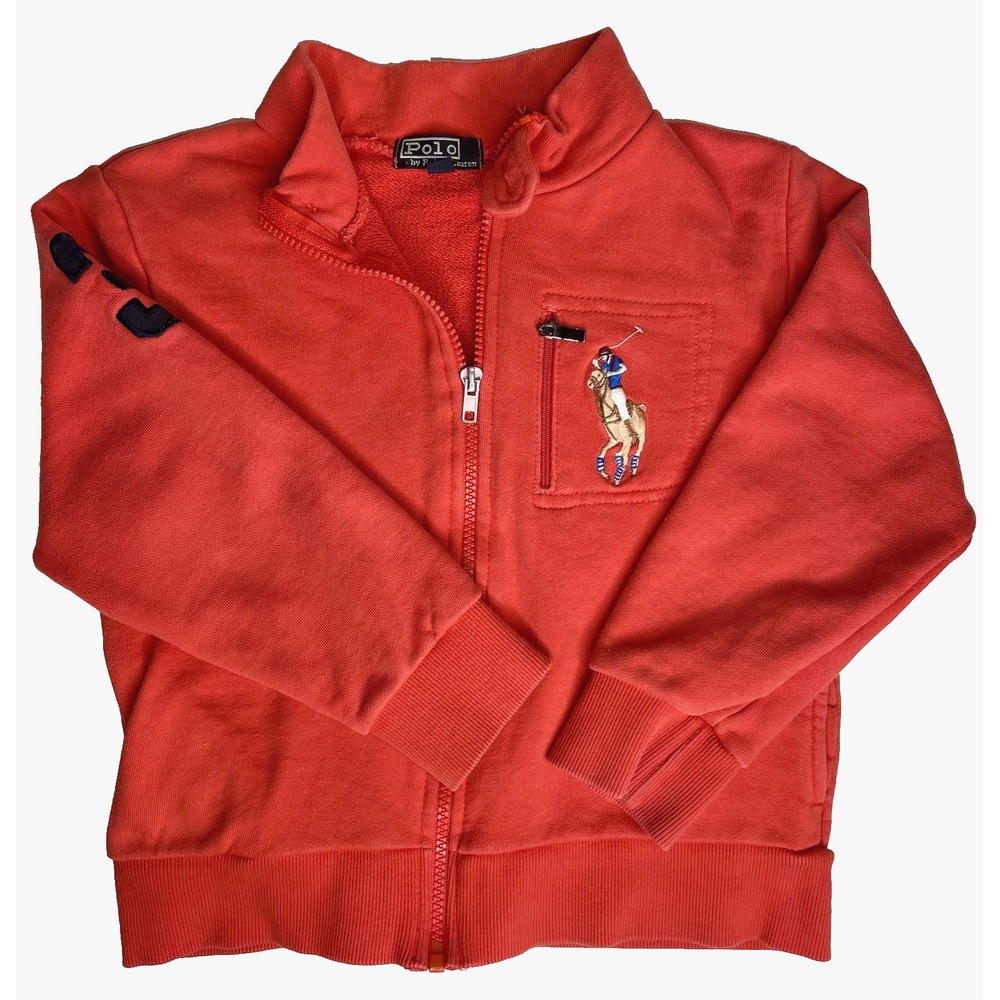 Polo Ralph Lauren Big Flesh Pony Kids Size 9 Red Fleece Full Zip Sweatshirt 10oz